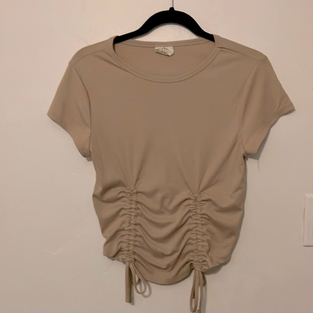 Beige double tie scrunch top